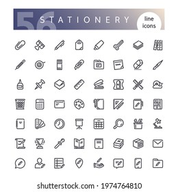 Set of 56 stationery line icons suitable for web, infographics and apps. Isolated on white background. Clipping paths included.
