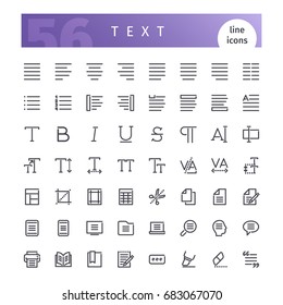 Set of 56 text editor line icons suitable for web, infographics and apps. Isolated on white background. Clipping paths included.