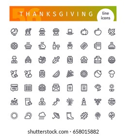 Set of 56 thanksgiving line icons suitable for web, infographics and apps. Isolated on white background. Clipping paths included.