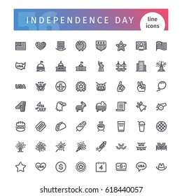 Set of 56 USA Independence Day line icons suitable for web, infographics and apps. 4th of july. Isolated on white background. Clipping paths included.