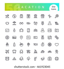 Set of 56 vacation line icons suitable for gui, web, infographics and apps. Isolated on white background. Clipping paths included.
