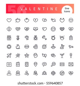 Set of 56 Valentines Days line icons suitable for your romance projects. Isolated on white background. Clipping paths included.