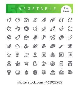 Set of 56 vegetable line icons suitable for gui, web, infographics and apps. Isolated on white background. Clipping paths included.
