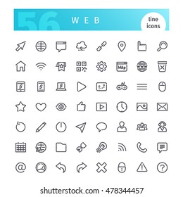 Set of 56 web line icons suitable for web, infographics and apps. Isolated on white background. Clipping paths included.