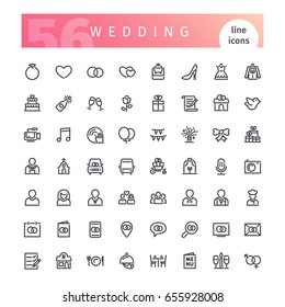 Set of 56 wedding line icons suitable for web, infographics and apps. Isolated on white background. Clipping paths included.