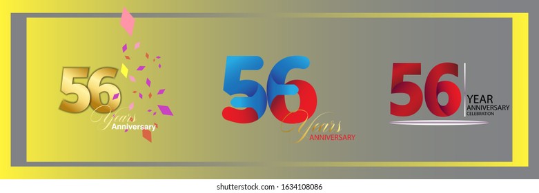 set 56th anniversary logo vector template. Design for banner, greeting cards or print