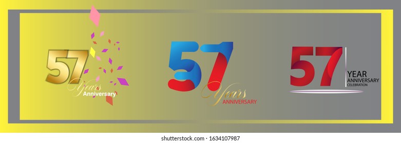 set 57th anniversary logo vector template. Design for banner, greeting cards or print
