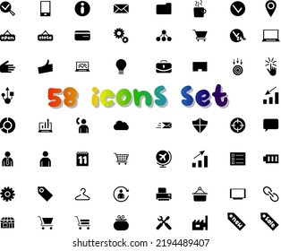 Set of 58 different icons for presentation,  booklets, flyers. Monotone. Business,  finance,  sale