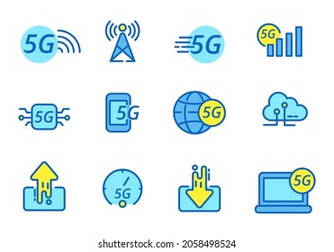 Set of 5g icon in linear color style isolated on white background