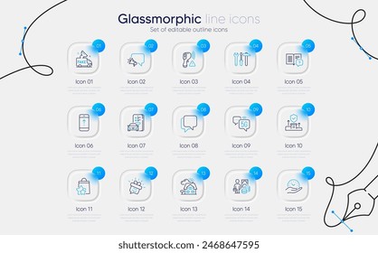 Set of 5g internet, Car registration and Smile line icons for web app. Electronic thermometer, Spanner tool, Swipe up icons. Talk bubble, Megaphone, Realtor signs. Safe time. Vector