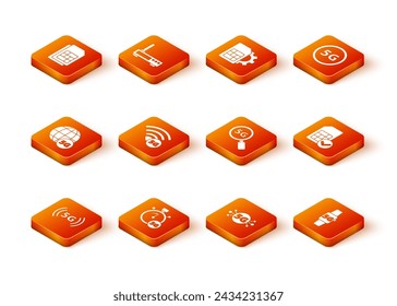 Set 5G network, Digital speed meter, Search, Smart watch and Sim card icon. Vector