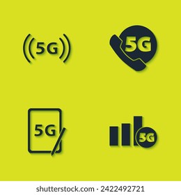 Establecer red 5G, , tablet gráfica con e icono de teléfono. Vector