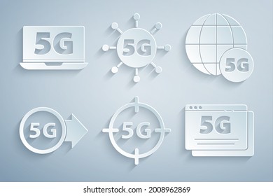 Configure la red 5G y el equipo portátil con un icono. Vector