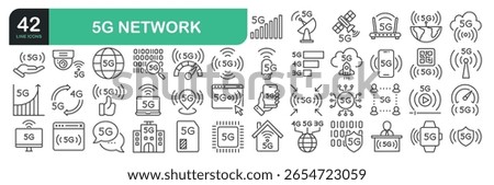 Set Of 5G Network Line Icons. Set contains such icons as 5G Network, Cloud Computing, Big Data, Internet, and more stock illustration