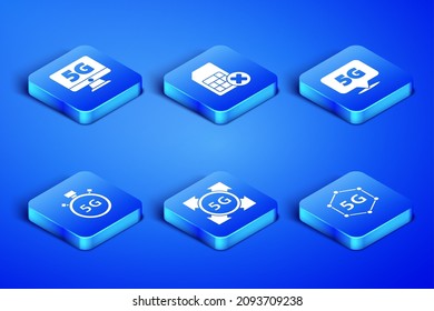 Set 5G network, Monitor with, Digital speed meter, Sim card rejected and Location icon. Vector