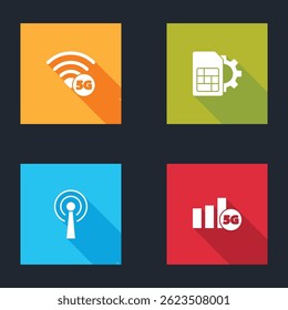 Set 5G network, Sim card setting, Antenna and  icon. Vector