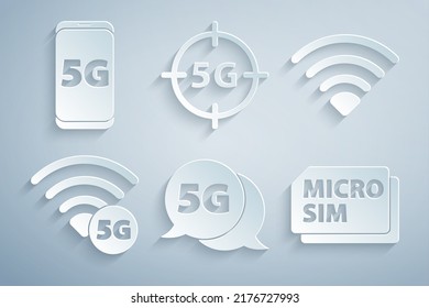 Set 5G network, Wi-Fi wireless, Micro Sim Card,  and Mobile with icon. Vector