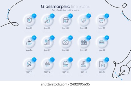 Set of 5g wifi, Reject file and Freezing line icons for web app. Fake news, Magic wand, Qr code icons. Quote bubble, Incoming mail, Phone download signs. Support, Shower, Chemistry lab. Vector