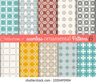 Set 6 of 10 Colorfull (retro) ornamental Patterns. Set  of Tile Floor Oriental Spain Collection / Portugal Geometric Ceramic Design Tile/ Cover. Vintage Illustration  templates.