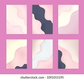 Set of 6 abstract and bright summer realistic smooth liquid backgrounds with stylish gradient colors. Colorful wavy flow shapes composition collection. Trendy gradients backdrop Eps10 editable vector.