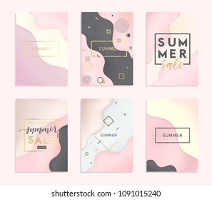 Set of 6 abstract and bright summer realistic smooth liquid backgrounds with stylish gradient colors. Colorful wavy flow shapes composition collection. Trendy gradients backdrop Eps10 editable vector.