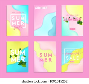 Set of 6 abstract and bright summer realistic smooth liquid backgrounds with stylish gradient colors. Colorful wavy flow shapes composition collection. Trendy gradients backdrop Eps10 editable vector.