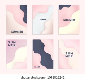Set of 6 abstract and bright summer realistic smooth liquid backgrounds with stylish gradient colors. Colorful wavy flow shapes composition collection. Trendy gradients backdrop Eps10 editable vector.