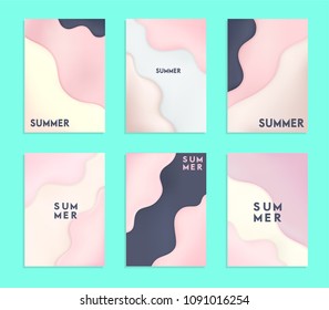 Set of 6 abstract and bright summer realistic smooth liquid backgrounds with stylish gradient colors. Colorful wavy flow shapes composition collection. Trendy gradients backdrop Eps10 editable vector.