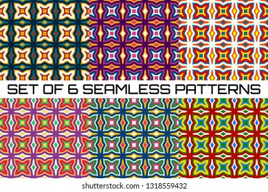 Set of 6 abstract fashionable geometric seamless patterns with colorful decorative ornament