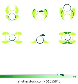 Set of 6 abstract green icons and symbols.Vector illustration.