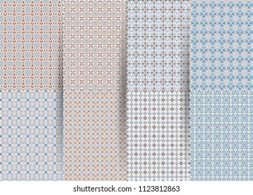 Set of 6 abstract seamless checkered geometric patterns. Vector blue geometric ackground for fabrics, prints, children's clothes. Suits for Decorative Paper, Fashion Design and House Interior Design.