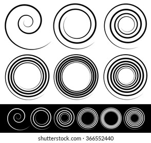 Set of 6 abstract spiral element. Vector.