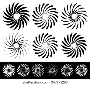 Set of 6 abstract spirals in black and white