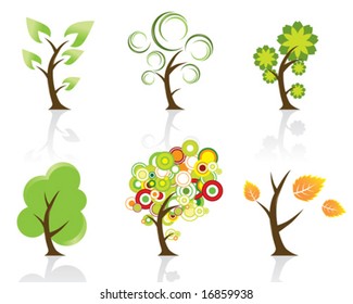 Set of 6 Abstract Swirly Trees