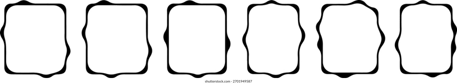 Conjunto de 6 bordas onduladas abstratas do quadro e formas do rótulo curvy - Coleção decorativa mínima do projeto do vetor do contorno para modelos gráficos modernos e empacotamento