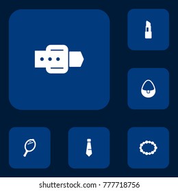 Set Of 6 Accessories Icons Set.Collection Of Strap, Looking-Glass, Pomade And Other Elements.