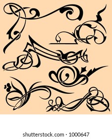 A set of 6 advanced ornamental design elements. These are very PRECISELY done elements, the lines are EXQUISITE and all the corners are SMOOTH. Ready for any use including vinyl-cutting .