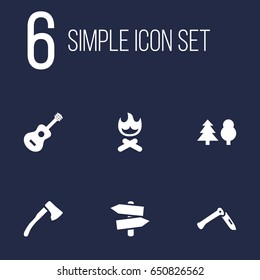 Set Of 6 Adventure Icons Set.Collection Of Signpost, Jackknife, Acoustic And Other Elements.