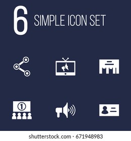 Set Of 6 Advertising Icons Set.Collection Of Auditorium, Ads, Id And Other Elements.