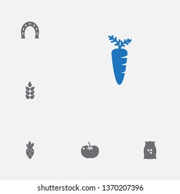 Set of 6 agriculture icons set. Collection of tomato, horseshoe, grown bags and other elements.