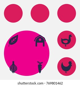 Set Of 6 Agriculture Icons Set.Collection Of Foliage, Storehouse, Garlic And Other Elements.