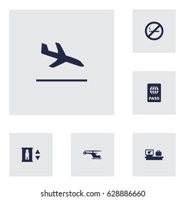 Set Of 6 Aircraft Icons Set.Collection Of Lift, Luggage Check, Letdown And Other Elements.