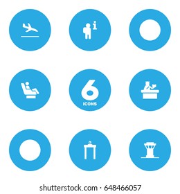 Set Of 6 Aircraft Icons Set.Collection Of Vip, Metal Detector, Data And Other Elements.