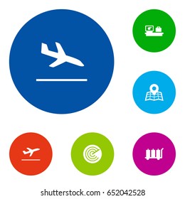 Set Of 6 Aircraft Icons Set.Collection Of Letdown, Luggage Check, Location And Other Elements.