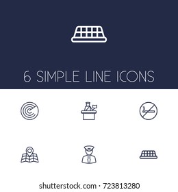 Set Of 6 Aircraft Outline Icons Set.Collection Of Map, Detection, Passport Controller And Other Elements.