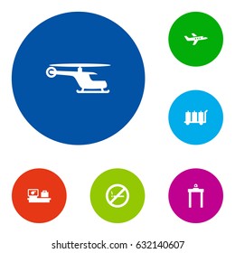 Set Of 6 Airplane Icons Set.Collection Of Aircraft, Luggage Check, Metal Detector And Other Elements.