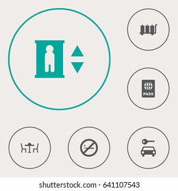 Set Of 6 Airplane Icons Set.Collection Of Passport, Carriage, Lift And Other Elements.