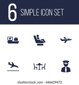Set Of 6 Airplane Icons Set.Collection Of Vip, Aircraft, Restaurant And Other Elements.