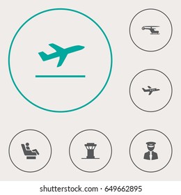 Set Of 6 Airplane Icons Set.Collection Of Leaving, Vip, Chopper And Other Elements.
