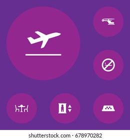 Set Of 6 Airplane Icons Set.Collection Of Chopper, Leaving, Cab And Other Elements.